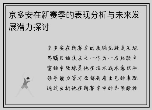 京多安在新赛季的表现分析与未来发展潜力探讨