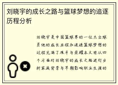 刘晓宇的成长之路与篮球梦想的追逐历程分析