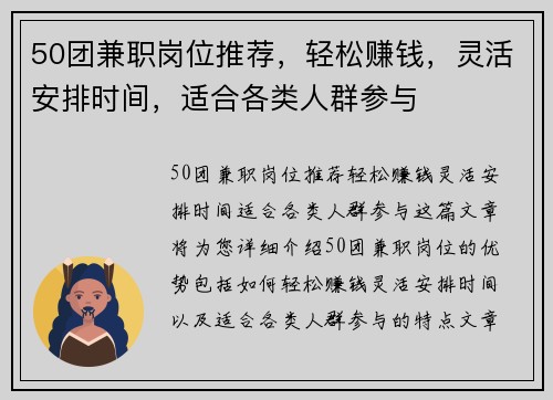 50团兼职岗位推荐，轻松赚钱，灵活安排时间，适合各类人群参与