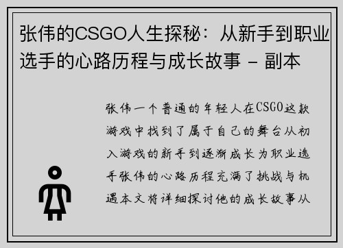 张伟的CSGO人生探秘：从新手到职业选手的心路历程与成长故事 - 副本